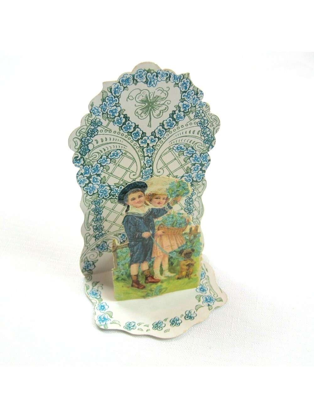Vintage Valentine 1929 Pull Down Die Cut Boy Girl Walk Puppy Dog Standup Germany